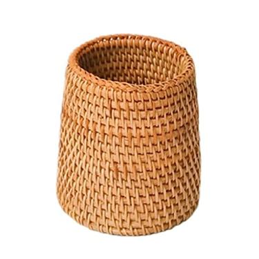 Imagem de Porta-lápis de vime, suporte de caneta natural, feito à mão, balde de armazenamento de tecelagem, decoração de mesa de escritório em casa, tecido à mão (2)
