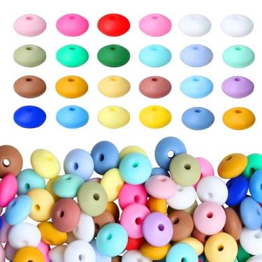 Imagem de QINJIEJIE 200 peças de contas de lentilha de silicone, 22 cores, contas focais de silicone de 12 mm, espaçador solto, contas a granel para canetas, chaveiro, pulseira, colar, artesanato