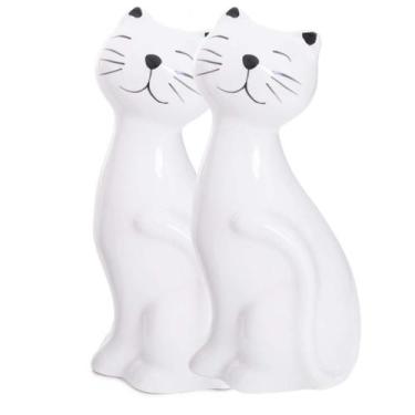 Imagem de 2 Esculturas de Gatinhos Cerâmica Enfeite Decoração Casa Preto Hale DE