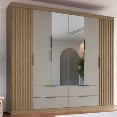 Imagem de Guarda Roupa Casal Ripado com Espelho 6 Portas 4 Gavetas Vegas Faimec