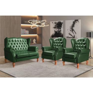 Imagem de Conjunto Imperador Sofá com Poltronas Chesterfield Decoração Retrô Vintage