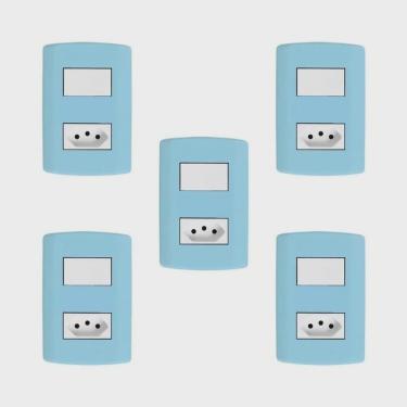 Imagem de Conjunto de 5 Interruptores de 1 Tecla Simples e Tomada 2p + t 20A, Modular, com Placa 4x2 e Suporte