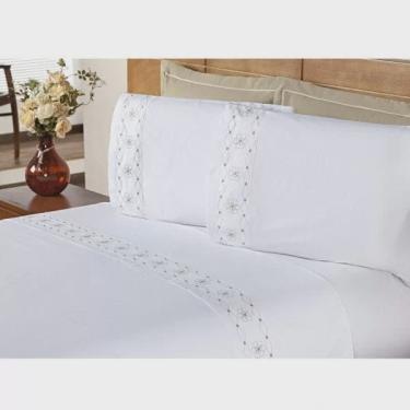 Imagem de Jogo de Cama Queen 4 Peças 200 Fios Algodão Enxovais Aquarela Branco/Bege