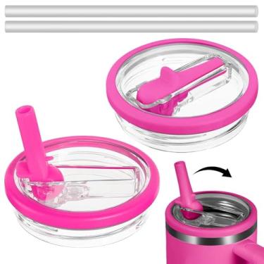 Imagem de Tampa fúcsia à prova de vazamento de 1,134 g para acessórios de copo Stanley com canudo flip, 2 peças de substituição de tampa à prova de derramamento, tampa de copo sem derramamento para Stanley