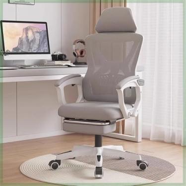 Imagem de Cadeira de escritório ergonômica Cadeira de mesa com apoio de cabeça ajustável Cadeira giratória executiva com base de metal resistente Cadeira reclinável de malha respirável,Gray