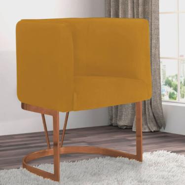 Imagem de Poltrona Cadeira Aurora Luxo Confort Industrial Ferro Bronze Veludo Mostarda - Ahz Móveis