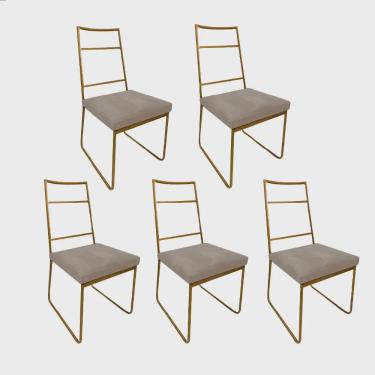 Imagem de Kit 05 Cadeiras Sala de Jantar Escritório Office Stark Industrial Ferro Dourado Sintético Bege - Ahz Móveis