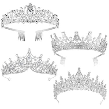 Imagem de Pacote com 4 coroas de rainha para mulheres coroa de desfile com pentes coroa de princesa para meninas tiara de cristal strass tiara de prata pente tiara para mulheres pente aniversário cosplay acessórios de cabelo de casamento