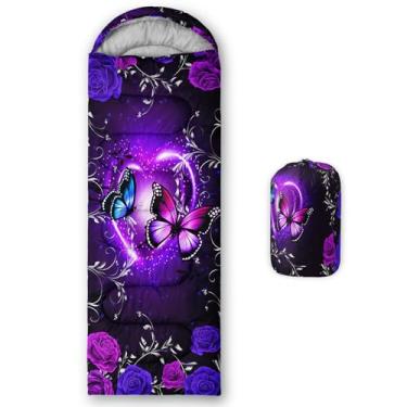 Imagem de Tuzaovy Butterfly Saco de dormir feminino roxo para meninas adolescentes de 3 a 6 anos, saco de dormir adulto animal acampamento para crianças 10-12 meninos