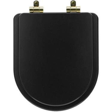 Imagem de Assento Sanitário Poliéster Soft Close Link-lk Preto Fosco Para Vaso Deca Com Ferragem Dourada