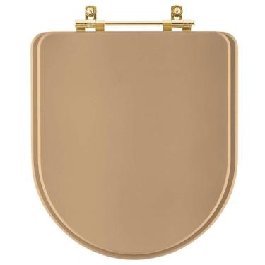 Imagem de Assento Sanitario Poliester Carrara Bege Castor Para Vaso Deca Com Ferragem Dourada
