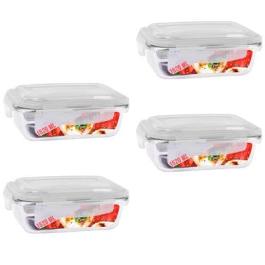 Imagem de Kit 4 Pote Tampa Hermetica Retangular Vidro 1520ml Multiuso - QUALITY 