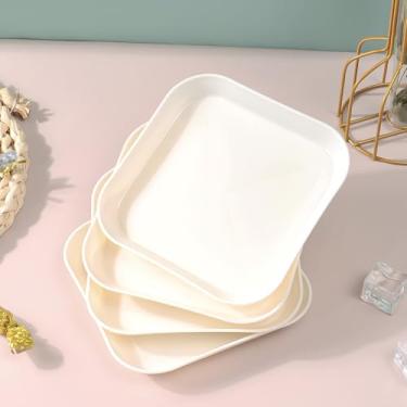 Imagem de Conjunto de pratos quadrados de palha de trigo de 15 cm, prato de jantar profundo inquebrável, leve, uso reutilizável para casa e cozinha (branco, 4)