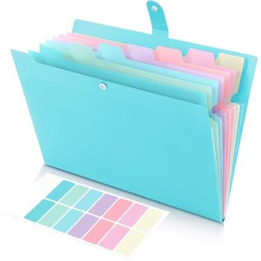Imagem de TQQBUU Organizador de arquivos expansível com 8 bolsos, pastas de arquivo sanfonadas fofas com etiquetas, pastas portáteis para documentos recibo de papel, material de escritório escolar universitário