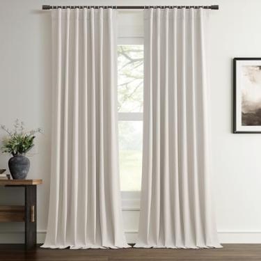 Imagem de Cortinas blackout 100% para quarto, bege creme, 250 cm de comprimento, sala de estar, cortinas pretas de linho sintético, cortinas personalizadas para tratamentos de janelas, isolamento térmico, 250