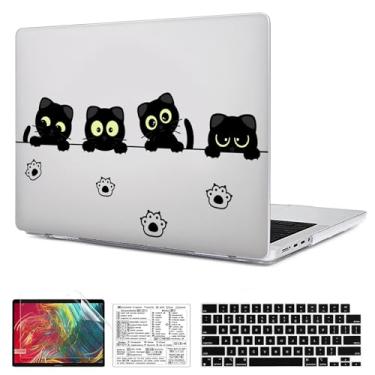 Imagem de QCzyc Compatível com MacBook Pro 16 polegadas versão 2021-2024 A3403 M4 A3186 M3 A2991 M2 A2780 M1 A2485 Pro/Max capa de plástico rígido e adesivo de teclado Mac OS e capa de teclado (Black Cat A)