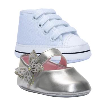 Imagem de Kit Sapatilha E Tenis Sapatinho Bebe Moda Recem Nascido K41 (Prata - Branco, BR, Bebê, Alfa, G)