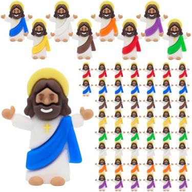 Imagem de Yelakey 50 peças pequenas estatuetas de Jesus marrom em massa, design original para esconder e buscar, lembrancinhas religiosas, presente de batismo para enchimentos de ovos de Páscoa