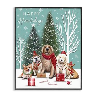 Imagem de Stupell Industries Cena festiva de cães de inverno com arte giclée emoldurada preta, design por Elizabeth Tyndall, 61 x 76 cm