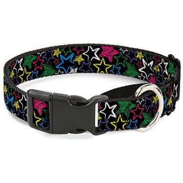 Imagem de Buckle-Down Coleira para cachorro Sketch Stars preta/multicolorida, 3,8 cm de largura - serve para pescoços de 40,6 a 58,4 cm - Médio