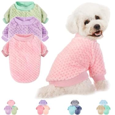 Imagem de Suéter para cachorro pequeno, médio e grande, roupas quentes de flanela macia para animais de estimação para filhotes, cães pequenos menina ou menino, suéteres para cães, casaco para inverno e Natal (GG, rosa + roxo + verde claro)