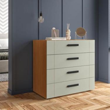 Imagem de Cômoda com 4 Gavetas Lisboa Freijó com Verde Oliva Politorno