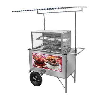 Imagem de Carrinho de Doces e Bolos Inox Toldo Rodas Pneumáticas Cefaz