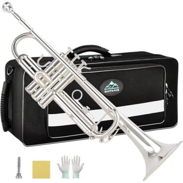 Imagem de EASTROCK Conjunto de trompete padrão Bb Trumpet com estojo de transporte, luvas, bocal 7C, haste de afinação (prata)