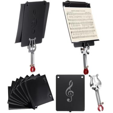 Imagem de Feifeiya 1 conjunto de acessórios para instrumentos de lira de trompete, braçadeira de marcha ajustável prata na lira de clarinete com 12 peças de páginas de pasta flip para instrumentos de banda de