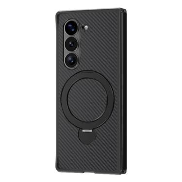 Imagem de HAO RIYLN Capa magnética para Samsung Galaxy Z Fold6, capa de textura de fibra de carbono com suporte para carregamento sem fio, capa anti-impressão digital, preta, Z FOLD6