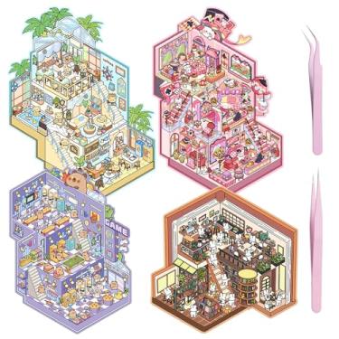 Imagem de SALUOKE DIY 3D House Stickers, 4 Set Fun Scene Make Your Own Warm Home, Library 、Café、 Castles 、Game Arcade, Cute 3D Cartoon for Adult Kids Relief Stress Pass The Time (style2.0)