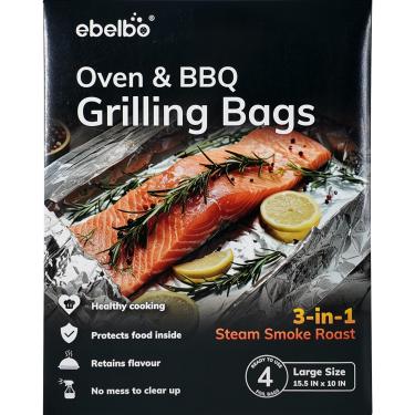 Imagem de ebelbo Sacos Para Grelhar, Tamanho Grande, De Alumínio, Descartáveis, Portáteis, Para Churrasco, Para Grelhar, Cozinhar, Assar E Defumar - Tamanho 15,5" X 10", 4 Unidades