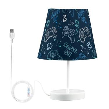 Imagem de Silhuetas de joystick azul marinho candeeiro de mesa de cabeceira para os olhos, abajur de mesa, iluminação humor, decoração de criado-mudo