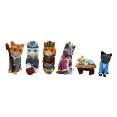 Imagem de WeiLaiKeQi 6 peças de estatuetas de gatos fofos, estátuas de gatos, esculturas de animais em resina, enfeite de mesa para apartamento, hotel, fazenda, presente