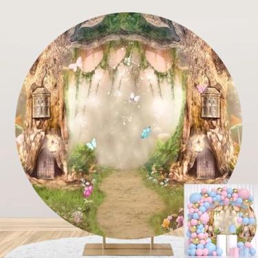 Imagem de Enchanted Forest Capa de fundo redonda natureza país das maravilhas jardim conto de fadas Bckgrounds para fotografia bebê recém-nascido menina princesa decorações de festa de 1º aniversário círculo