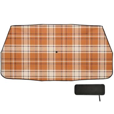 Imagem de Tartan xadrez xadrez textura retrátil sombra de carro para-brisa frontal capa completa blackout capas de janela de carro 147 x 75 cm capa de guarda-chuva de carro