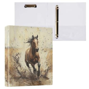 Imagem de Fichários redondos de cavalo marrom, 1,5 animal, 3 anéis, prancheta para escritório, escola, material de trabalho, pasta de arquivo, capacidade de 200 folhas, fácil de abrir