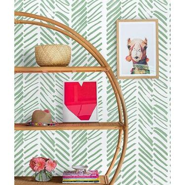 Imagem de Guvana Papel de contato verde 43 cm × 394 cm papel de parede listrado papel de parede autoadesivo verde e branco moderno papel de contato removível para sala de estar cobertura de habitantes