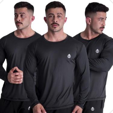 Imagem de Kit 3 Camisetas Térmicas Masculinas Dry Fit Manga Longa POLIAMIDA Prot