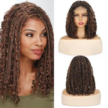 Imagem de POSYTRESS Peruca Frontal De Renda Bob Trançada Em Caixa Para Mulheres Negras, 14" Goddess Braids Wigs, Cabelo Sintético Trançado #30, Cor Marrom (#30)