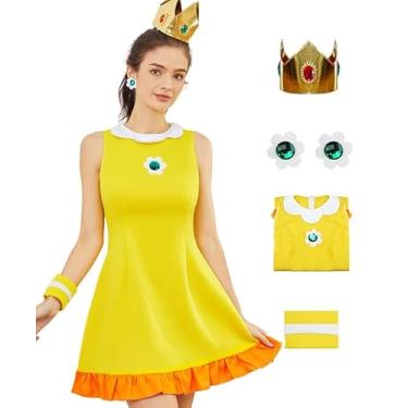 Imagem de Poboola Princess Peach Costume Adult Daisy Rosalina Dress with Crown Cosplay Super Brothers Halloween Sport Outfit for Women M