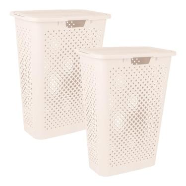 Imagem de Superio Pacote com 2 cesto gradiente com tampa - 45L, design moderno, perfurado, fino e resistente, alças ergonômicas - creme