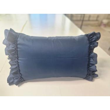 Imagem de Fronha de almofada com babados tamanho padrão francês estilo country vintage fronhas com fecho de zíper 100% algodão egípcio fronha para quarto 51 x 66 cm, azul marinho