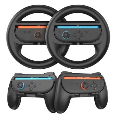 Imagem de JDGPOKOO 2PCS Joy Con Grips and 2PCS Steering Wheels Compatible with Nintendo Switch 2 Joy Con Controllers, Racing Wheels for NS2 Mario Kart World/ 8 Deluxe, Switch 2 Accessories Bundle for Joy-Con 2