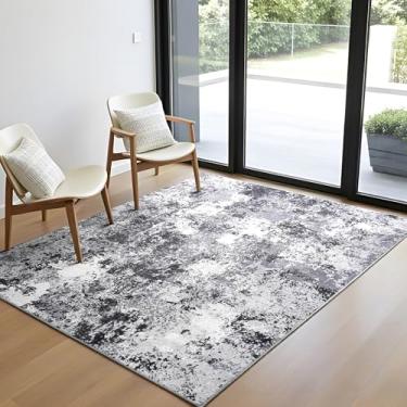 Imagem de Enqinar Tapete lavável abstrato moderno 7,5 x 12,5 cm, tapete antiderrapante, tapete de entrada ultrafino, resistente a manchas para entrada interna, sala de estar, quarto, preto e branco