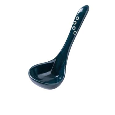 Imagem de Colher de arroz japonesa minimalista de cerâmica delicada fresca fofa de cabo longo - colher grande (baiacu verde gordo)