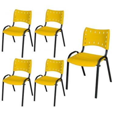 Imagem de Kit 5 Cadeiras Iso Base Preto, Escola, Escritório, Igreja- Amarelo