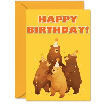 Imagem de Cartões de aniversário de urso para ela ele - pirâmide de animais de festa - Cartão de feliz aniversário para mãe, pai, irmão, irmã, tio, primo, amigo, família, colega A5, cartões comemorativos de