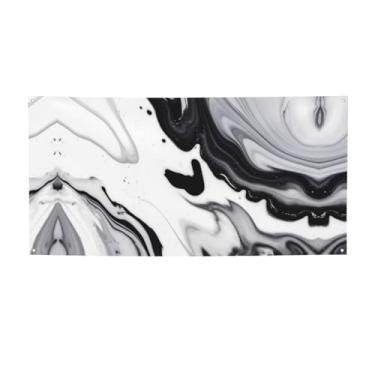 Imagem de Faixa de impressão mista de tinta preta e branca banner de festa personalizado banner de fotografia com 4 furos para festa, casa, casamento, escritório, como decoração de exibição ou cenários