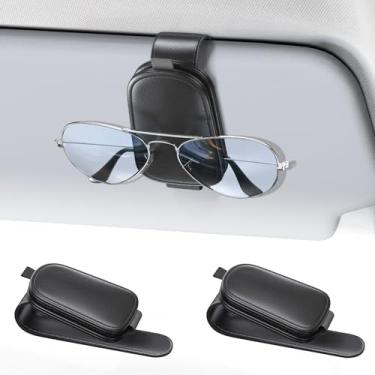 Imagem de Porta-óculos de sol para viseira de carro 【Pacote com 2】 Suporte magnético de couro para óculos de sol e clipe para cartão de bilhete
